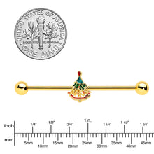 Load image into Gallery viewer, 14G Red Gem Gold Tone Deco Holiday Tree Industrial Barbell 38mm
