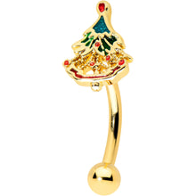 Load image into Gallery viewer, 16G 5/16 Red Gem Gold Tone Deco Holiday Tree Curved Eyebrow Ring
