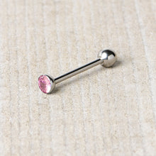 Load image into Gallery viewer, Pink CZ Gem ASTM F-136 Implant Grade Titanium Threadless Barbell Tongue Ring
