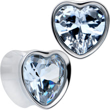 Load image into Gallery viewer, Stainless Steel CZ Gem Heart In Heart Double Flare Plug Set 8mm to 16mm
