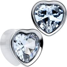Load image into Gallery viewer, Stainless Steel CZ Gem Heart In Heart Double Flare Plug Set 8mm to 16mm
