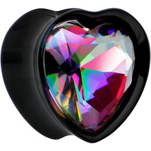 Load image into Gallery viewer, Medium Vitrail CZ Black Heart In Heart Double Flare Plug Set 8mm to 16mm
