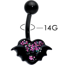 Load image into Gallery viewer, Black Bat Heart Halloween Pink Green Belly Ring
