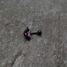 Load image into Gallery viewer, Black Bat Heart Halloween Pink Green Belly Ring
