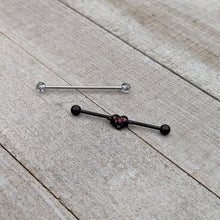 Load image into Gallery viewer, 14G Black Bat Heart Halloween Clear Industrial Barbell 38mm Set of 2
