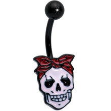 将图片加载到图库查看器，Black Halloween Skull Kerchief Spooky Belly Ring

