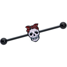 Load image into Gallery viewer, 14G Black Halloween Skull Kerchief Industrial Barbell 38mm
