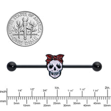 Load image into Gallery viewer, 14G Black Halloween Skull Kerchief Industrial Barbell 38mm
