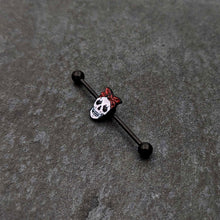 Load image into Gallery viewer, 14G Black Halloween Skull Kerchief Industrial Barbell 38mm
