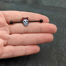 Load image into Gallery viewer, 14G Black Halloween Skull Kerchief Industrial Barbell 38mm
