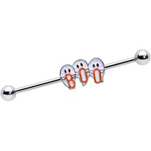 Load image into Gallery viewer, 14G Retro Halloween Boo Ghost Trio Industrial Barbell 38mm
