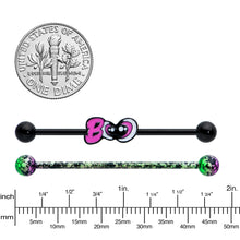Load image into Gallery viewer, 14G Black Halloween Pink Boo Green Industrial Barbell 38mm Set of 2
