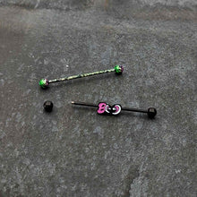 Load image into Gallery viewer, 14G Black Halloween Pink Boo Green Industrial Barbell 38mm Set of 2
