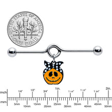Load image into Gallery viewer, 14G Halloween Kerchief Pumpkin Dangle Project Bar 38mm
