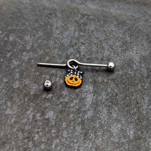 Load image into Gallery viewer, 14G Halloween Kerchief Pumpkin Dangle Project Bar 38mm
