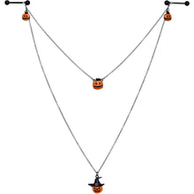 将图片加载到图库查看器，14G 9/16 Black Witchy Pumpkin Halloween Double Nipple Chain
