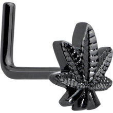 Load image into Gallery viewer, 20G 1/4 Black Texture Pot Leaf L Shape Nose Ring
