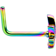 Load image into Gallery viewer, 20G 1/4 Rainbow Anodized Texture Pot Leaf L Shape Nose Ring
