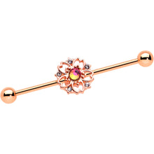 Load image into Gallery viewer, 14G Dark Aurora Gem Rose Gold Tone Flower Industrial Barbell 38mm
