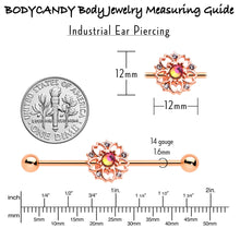 Load image into Gallery viewer, 14G Dark Aurora Gem Rose Gold Tone Flower Industrial Barbell 38mm
