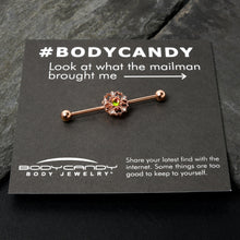 Load image into Gallery viewer, 14G Dark Aurora Gem Rose Gold Tone Flower Industrial Barbell 38mm
