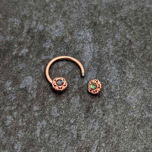 Load image into Gallery viewer, 16G 3/8 Purple Tourmaline Rose Gold Tone Flower Circular Barbell
