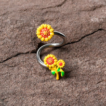 Load image into Gallery viewer, Happy Sunflower Trio Spiral Twister Belly Ring

