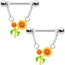 Load image into Gallery viewer, 14G 9/16 Happy Sunflower Duo Chain Dangle Nipple Ring Set
