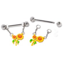 Load image into Gallery viewer, 14G 9/16 Happy Sunflower Duo Chain Dangle Nipple Ring Set
