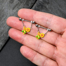 Load image into Gallery viewer, 14G 9/16 Happy Sunflower Duo Chain Dangle Nipple Ring Set
