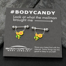 Load image into Gallery viewer, 14G 9/16 Happy Sunflower Duo Chain Dangle Nipple Ring Set
