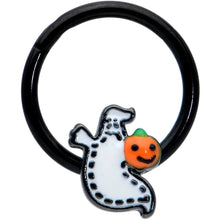 Load image into Gallery viewer, 16G 3/8 Black Halloween Pumpkin Ghost Hinged Segment Ring
