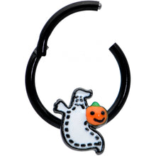 Load image into Gallery viewer, 16G 3/8 Black Halloween Pumpkin Ghost Hinged Segment Ring
