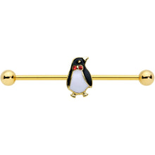 Load image into Gallery viewer, 14G Red Gem Gold Tone Bow Tie Penguin Industrial Barbell 38mm
