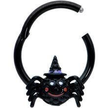Load image into Gallery viewer, 16G 3/8 Black Halloween Smiling Spider Witch Hinged Segment Ring
