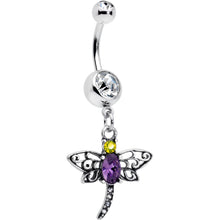 将图片加载到图库查看器，Clear Yellow Purple Gem Dragonfly Dangle Belly Ring
