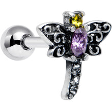 Load image into Gallery viewer, 16G 1/4 Yellow Purple Gem Dragonfly Cartilage Tragus Earring
