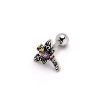 Load image into Gallery viewer, 16G 1/4 Yellow Purple Gem Dragonfly Cartilage Tragus Earring
