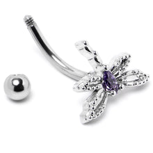 Load image into Gallery viewer, 16G 5/16 Purple CZ Gem Open Dragonfly Curved Eyebrow Ring
