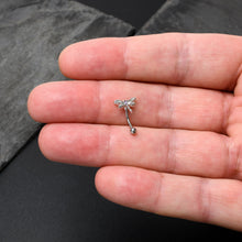 Load image into Gallery viewer, 16G 5/16 Purple CZ Gem Open Dragonfly Curved Eyebrow Ring
