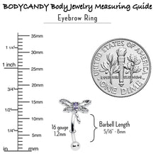 Load image into Gallery viewer, 16G 5/16 Purple CZ Gem Open Dragonfly Curved Eyebrow Ring
