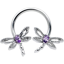 Load image into Gallery viewer, 16G 3/8 Purple CZ Gem Open Dragonfly Horseshoe Circular Barbell
