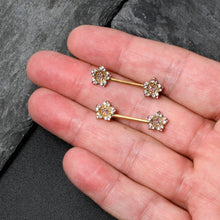 Load image into Gallery viewer, 14G 9/16 Pink Gem Gold Tone Texture Star Barbell Nipple Ring Set
