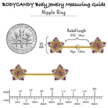 Load image into Gallery viewer, 14G 9/16 Pink Gem Gold Tone Texture Star Barbell Nipple Ring Set
