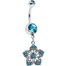 Load image into Gallery viewer, Blue Gem Twin Flower Dangle Belly Ring

