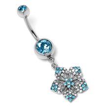 Load image into Gallery viewer, Blue Gem Twin Flower Dangle Belly Ring
