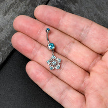 Load image into Gallery viewer, Blue Gem Twin Flower Dangle Belly Ring

