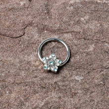 Load image into Gallery viewer, 16G 3/8 Blue Clear Gem Opulent Flower Hinged Segment Ring
