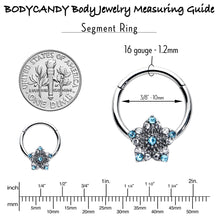 Load image into Gallery viewer, 16G 3/8 Blue Clear Gem Opulent Flower Hinged Segment Ring
