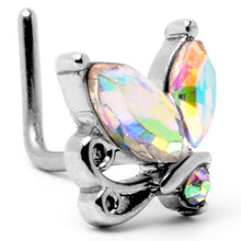 Load image into Gallery viewer, 20G 7mm Aurora CZ Gem Fleur de Lis Butterfly L Shape Nose Ring
